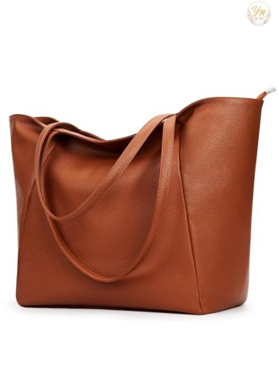 Handbags - Large Vegan Leather Tote Bag 16L Zipper Work Weekender Hobo Shoulder Purse